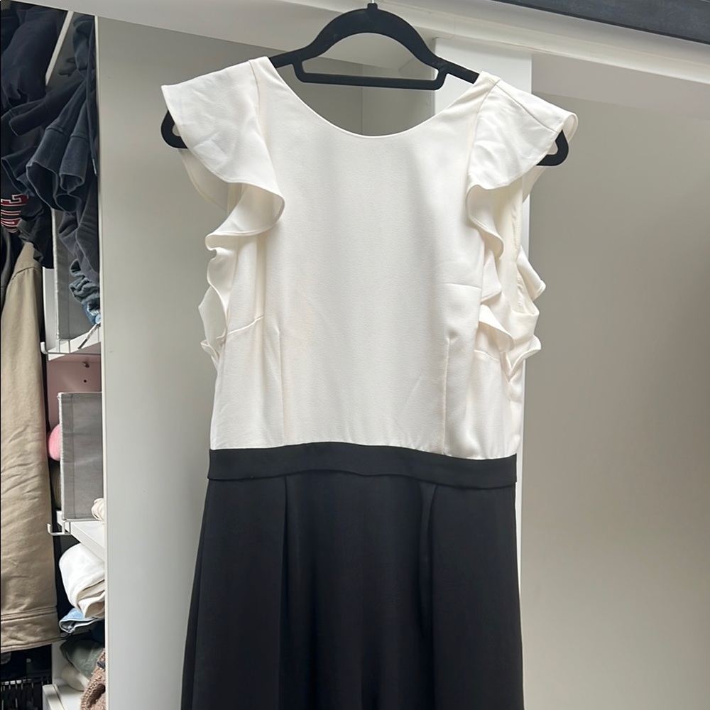 J Crew Elegant Black and White Ruffle jumpsuit